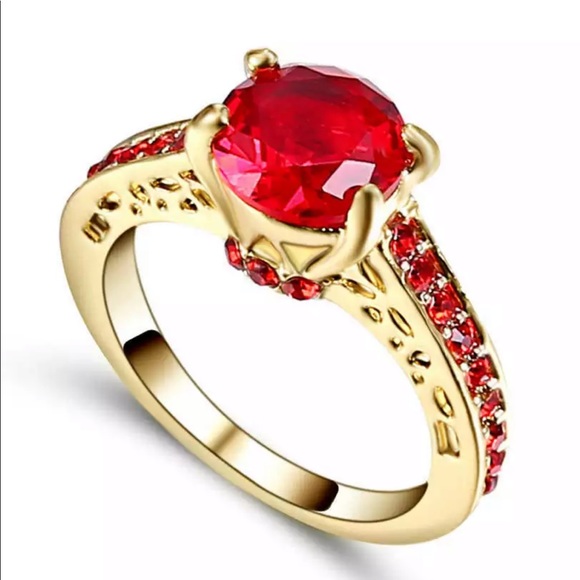 Jewelry - New red ruby 18 K yellow gold filled ring